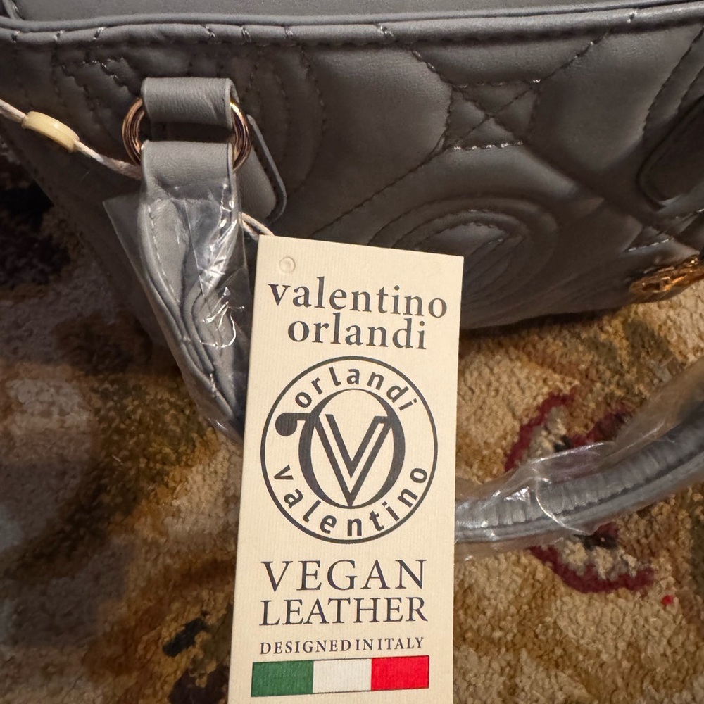 Valentino Orlandi Quilted Bag in Gray Vegan Leather w Guitar Crossbody Strap - Picture 5 of 16